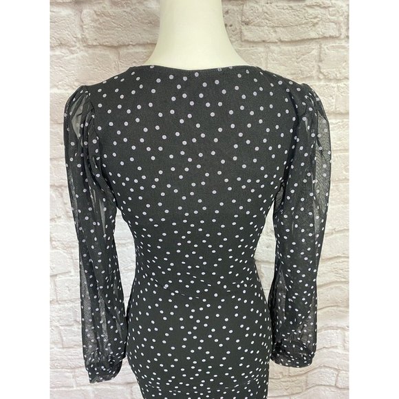 NASTY GAL Spot Right There Mesh Mini Dress 6 Stretch Sexy Slinky Black Dots 9462 - Picture 9 of 14